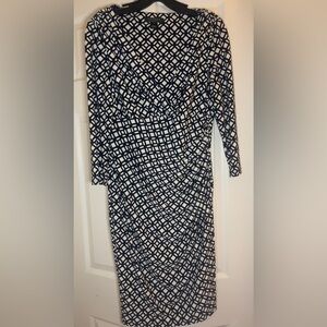 Ralph Lauren Black and White Geometric Long Sleeve Dress